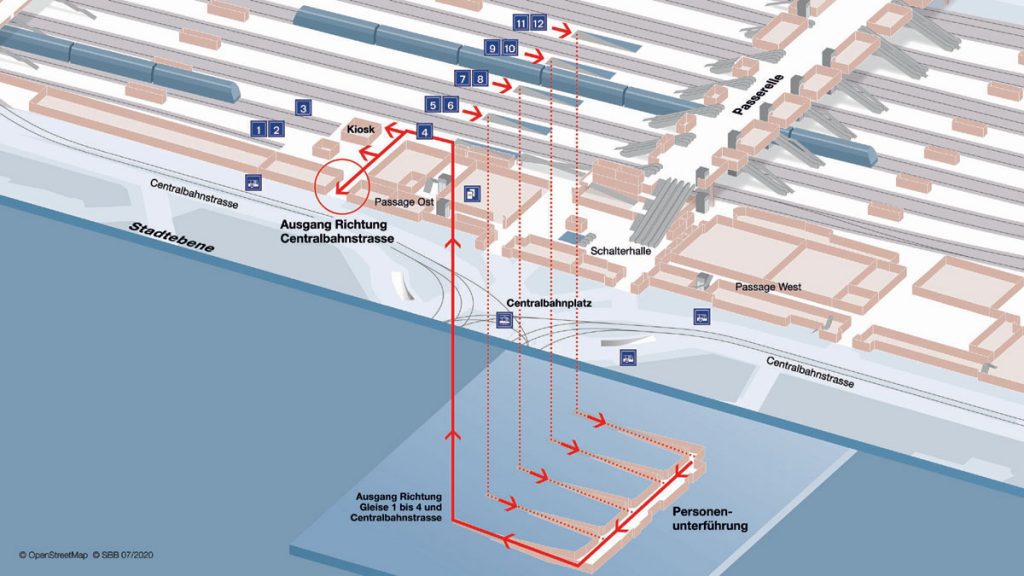 So können die Reisenden die Unterführung im Bahnhof Basel SBB ab dem 14. August zu den Hauptverkehrszeiten wochentags nutzen.