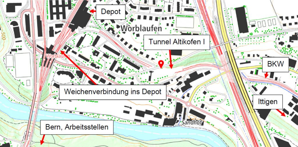 Kollision zwei Rangierbewegungen Baudienst April 2017 Ittigen_SUST Karte Bundesamt fuer Landestopografie_6 20