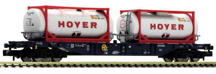 N-Fleischmann-825216 CEMAT Containertragwagen Sgnss mit Hoyer-Containern_Modelleisenbahn Muenchen_22 7 20