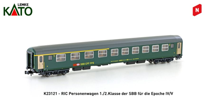 Kato N K23121 SBB RIC-Wagen neues Logo 1 2 Kl ABm_Lemke_11 21