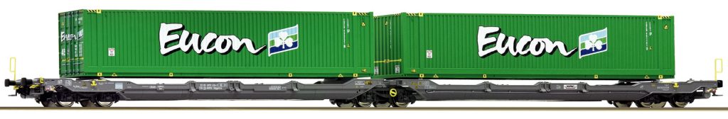 Roco H0 77398 Hupac Doppeltaschen-Gelenkwagen Sdggmrs 738 T3000e Containern Eucon_Modelleisenbahn GmbH_7 12 21