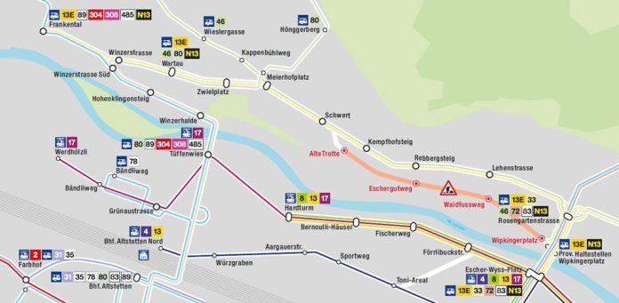 Plan Tramersatzbus 13E_Stadt Zuerich