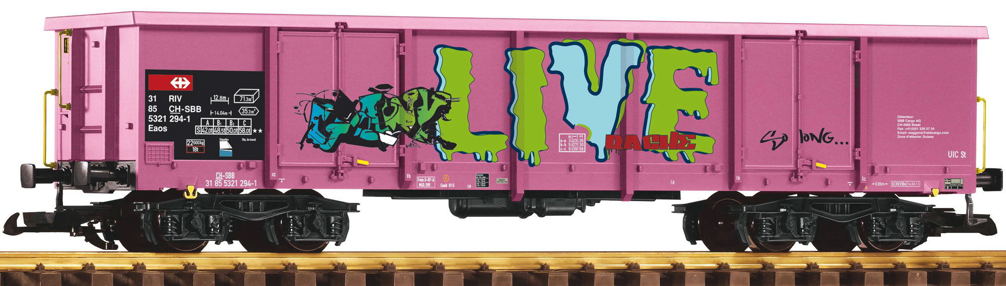 IIm G 37013 SBB Cargo offener Güterwagen Eaos pink Graffiti_Piko_12-22