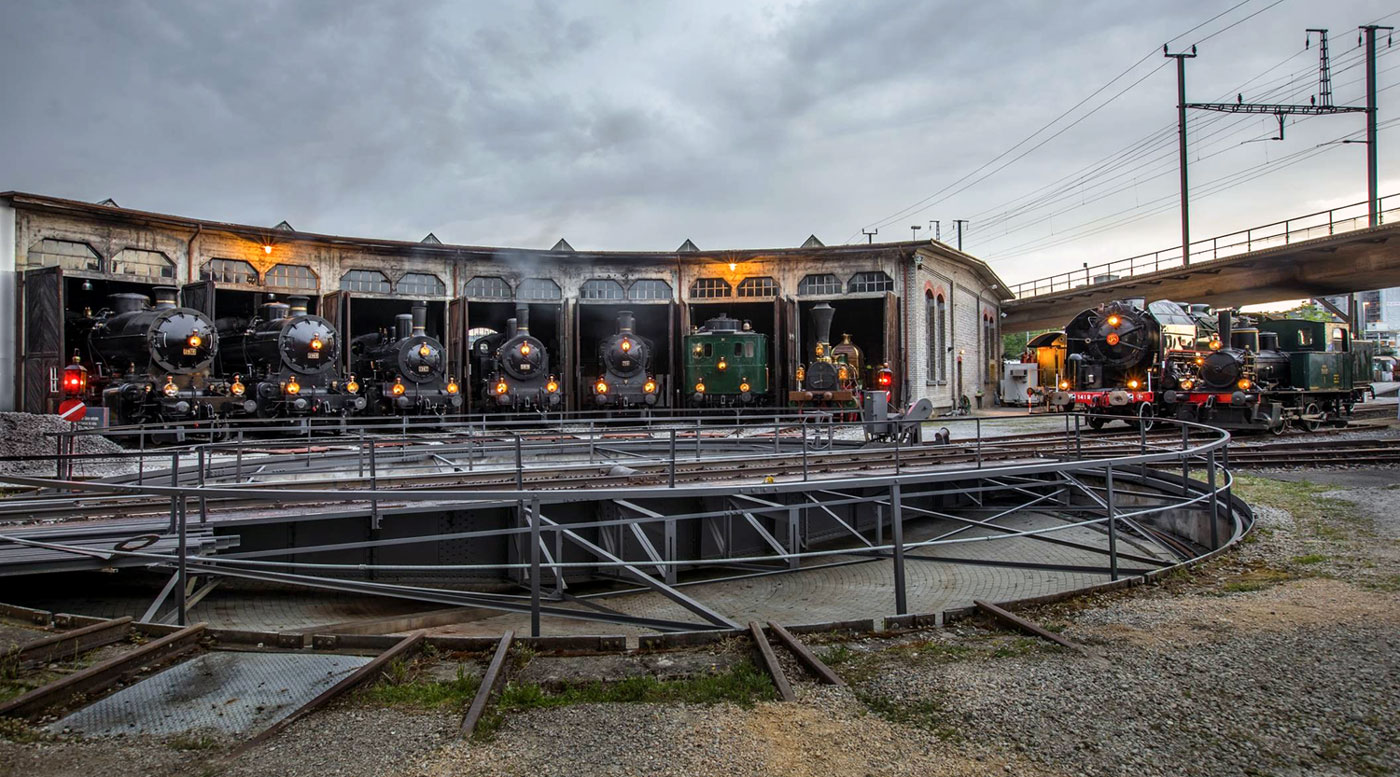 Aufstellung Dampflokomotiven Drehscheibe_Bahnpark Brugg