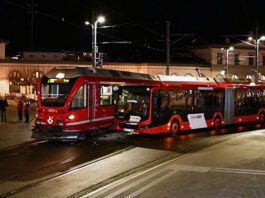 RhB Allegra-Triebzug ABe 812 3504 Gelenkbus Kollision_Stapo Chur_18 12 23