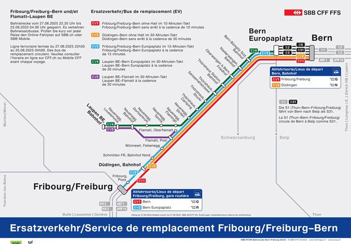 Bern Freiburg Bahnersatzbusse Karte 2025_SBB CFF FFS_5 25