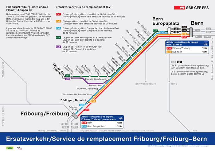 Bern Freiburg Bahnersatzbusse Karte 2025_SBB CFF FFS_5 25